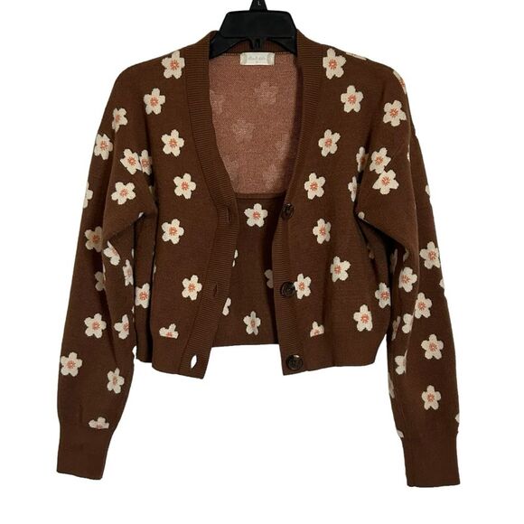 ALTAR'D STATE NWOT Brown Floral Cropped Sweater Set M - Picture 1 of 13